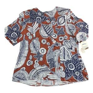 Jo Hardin Vintage blouse sz 12 made in USA NWT dead stock brown blue floral